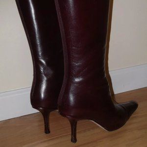 Jimmy Choo Leather Burgundy Pointed Toe Boots Sz37